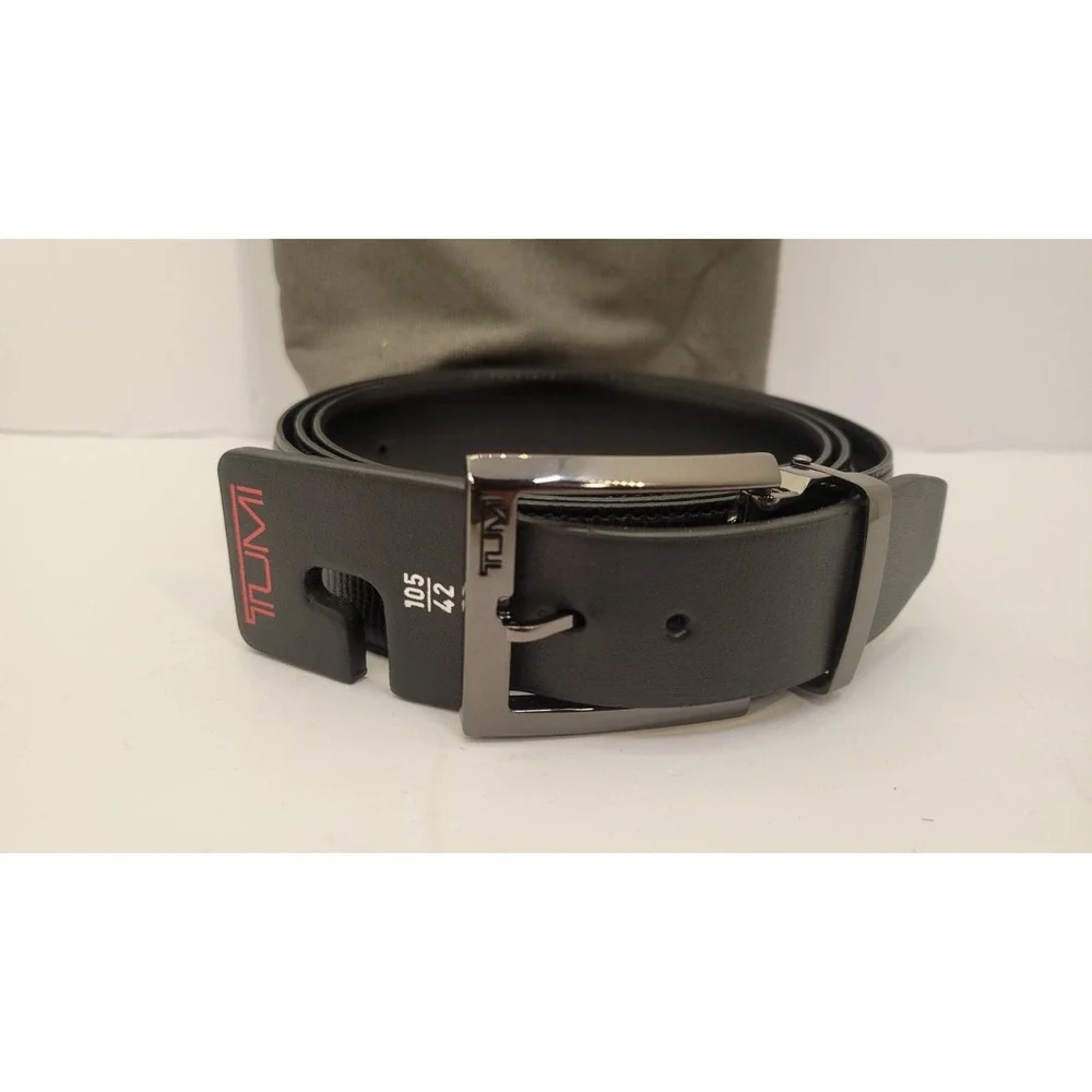 TUMI 015981GND42 Men's‎ Black Leather Belt 42/105 Gunmetal Buckle France Bag
